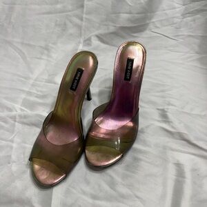 Nine West Iridescent Pink and Gold Slide Heels